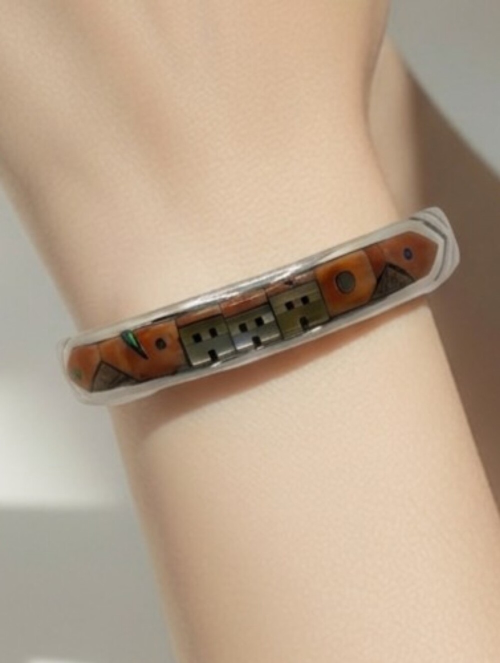 Southwestern Sterling Silver Pueblo Inlay Cuff Bracelet - Artisan Crafted